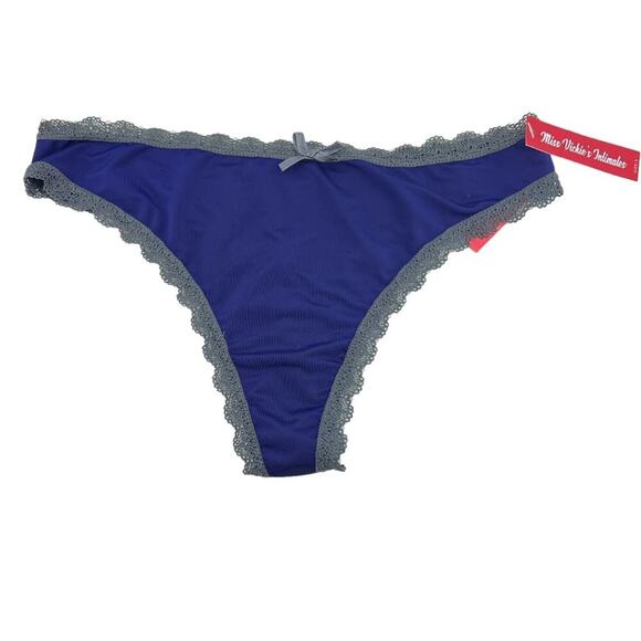 Miss Vickie's Intimates Royal Purple Dark Grey Lace Trim Thong Womens Small 5/$2 - Picture 1 of 5